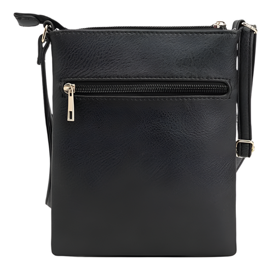 Black Multi-Pocket Crossbody Shoulder Bag | Zipper Purse