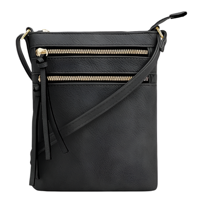 Black Multi-Pocket Crossbody Shoulder Bag | Zipper Purse